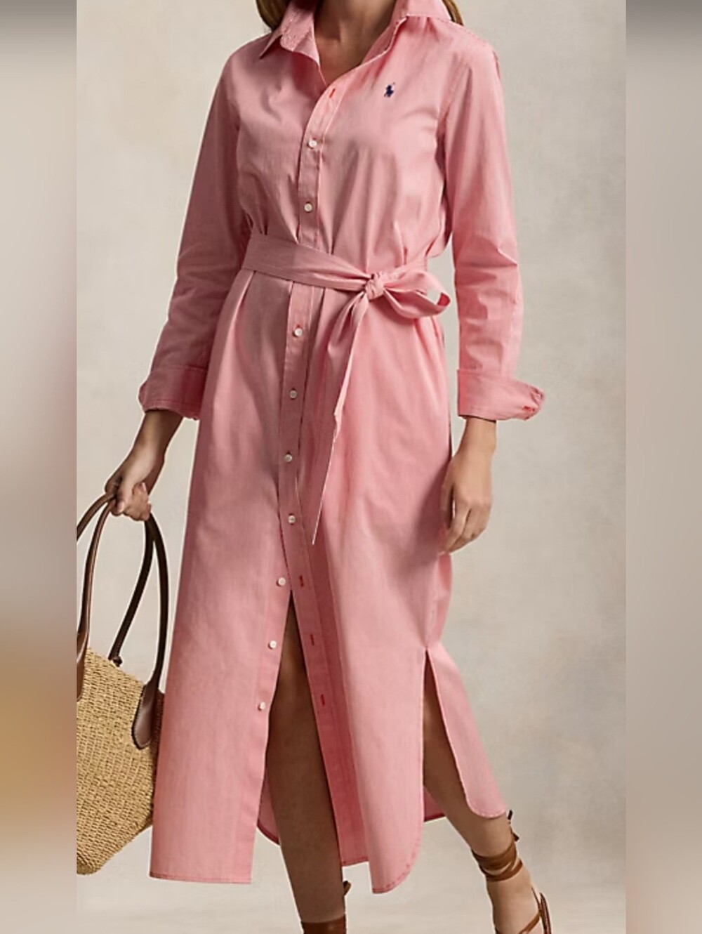 Suzi Chin for Maggy Boutique Pink Long Sleeve Shirt Dress with Belt